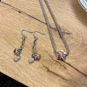 Guess Necklace & Earring Set - Silver with Rose Gold
